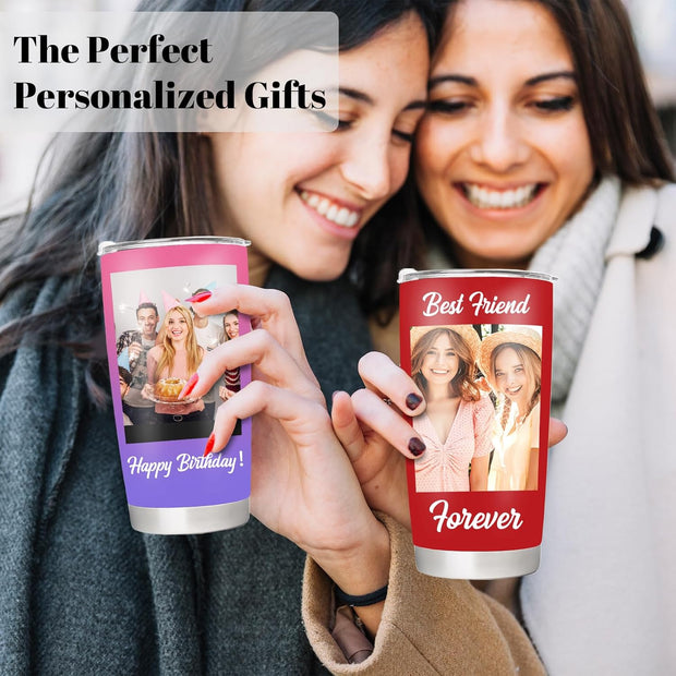 Personalized Coffee Tumbler with Picture Text Logo, Custom 20oz Insulated Stainless Steel Travel Mug with Lids, Personalized Birthday Gifts for Women Men, Custom Coffee Tumbler Cup