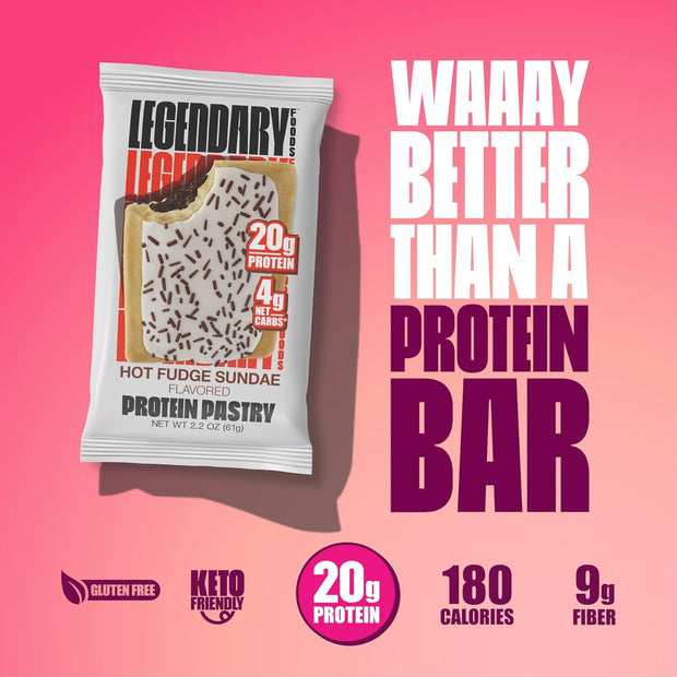Legendary Foods 20g Protein Pastry - Low Carb Meal Replacement Bar - Low Glycemic, Gluten Free Protien Snacks - Healthy Keto Snack Box, 10x Zero Sugar Energy Bars - Bariatric Diabetic Friendly