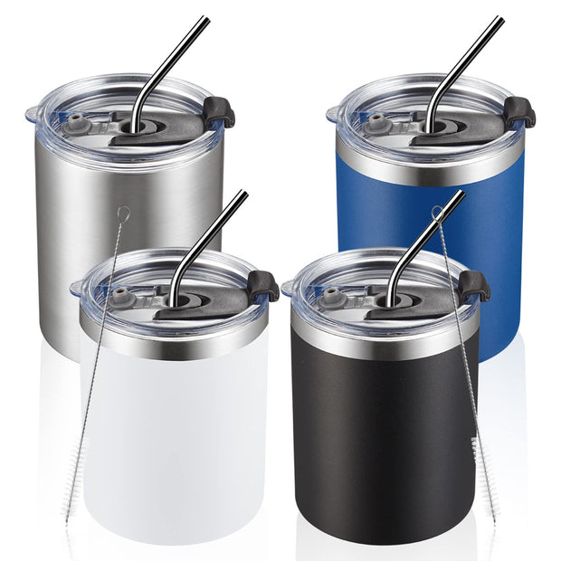 MEWAY 12oz/8 Pack Coffee Mug With Lid, Insulated Stainless Steel Reusable Coffee Cup, Double Wall Durable Coffee Mug, Powder Coate，For Coffee, Beer, Home, Office(MIX,8 Pack)