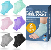 Moisturizing Heel Socks - 6 Pairs for Dry Cracked Feet, Toeless Gel Socks for Hydration and Repair