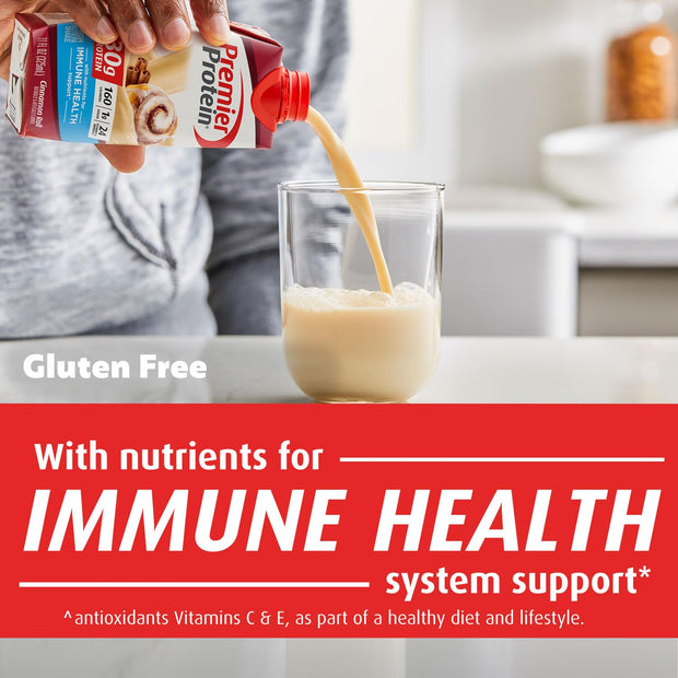 Premier Protein Shake, Cinnamon Roll, 30g Protein, No Added Sugar, 24 Vitamins & Minerals to Support Immune Health, 11 fl oz, 4 Pack (Packaging May Vary)
