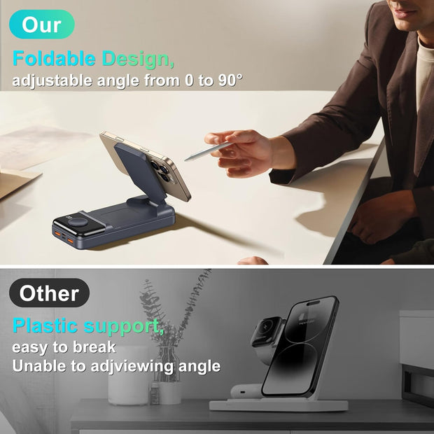 Magnetic Protable Charger Power Bank: 23800mAh Battery Wireless Charging Stand & LED Display, 22.5W Fast Charging, Compatible with iPhone 15/14/13 Series, Apple Watch, AirPods 3/2/Pro