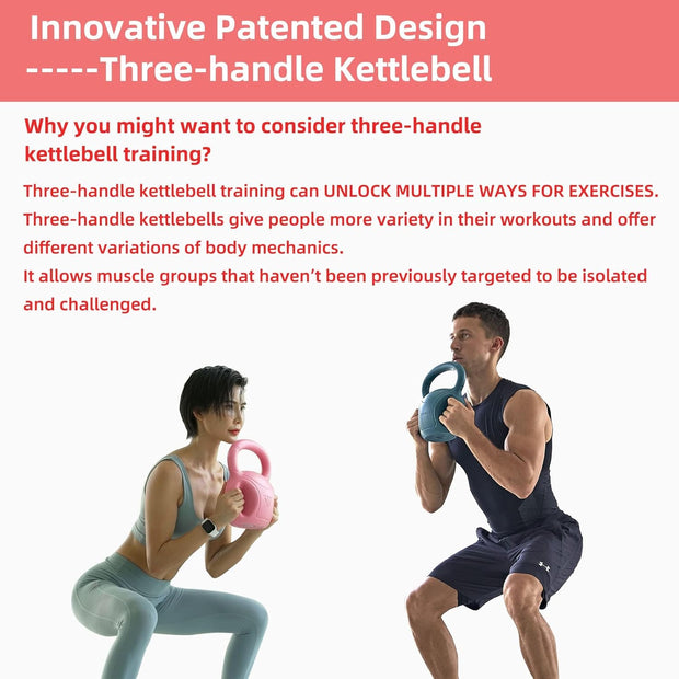 RUNWE 3 Handle Kettlebells Weight - Weight for Women Options 5, 10, 15 and 20 LB for Russian Twists AB Exercise, Weightlifting and Core Fitness Exercise Home Gym [Single in Sold]