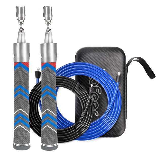 Weighted Jump Rope for Men Women with 110"&102" Abrasion-resistant Cable, Φ=6mm Crossropes jump rope with Rubber Grip,360 Degree Spin,Tangle Free,Suitable for Fitness Cardio,Boxing & Workout