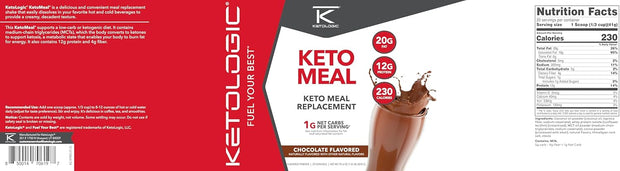 KetoLogic Keto Meal Replacement Shake Powder for Optimal Results + MCT Oil + Grass-Fed Whey - Perfectly Formulated Macros for Ketosis - 20 Servings - Chocolate