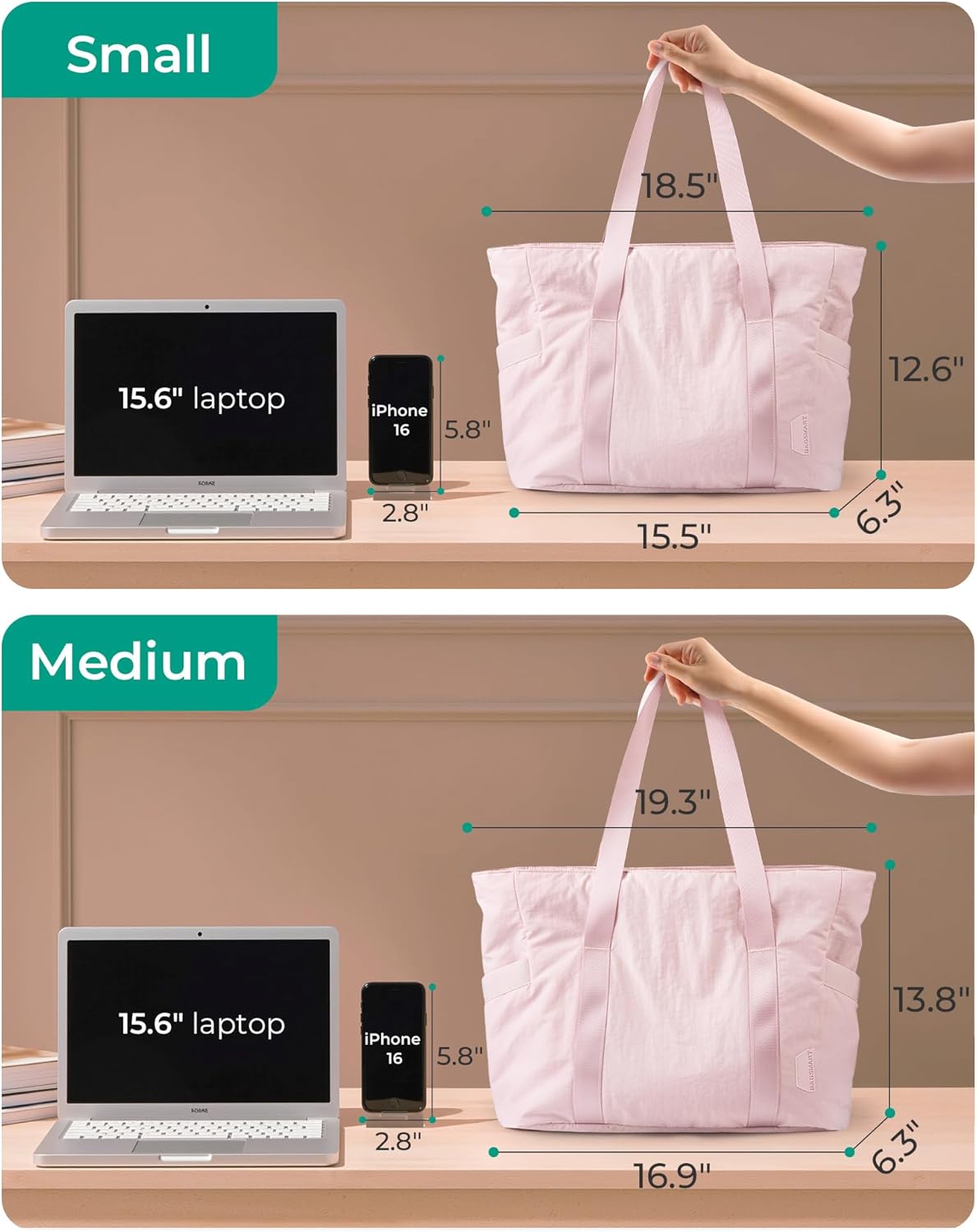 BAGSMART Tote Bag for Women with Zipper, Gym tote with Compartments, Work Tote Nurse Dance Yoga Bag for Travel