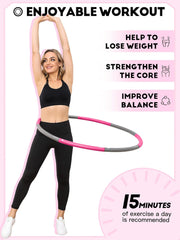 Weighted Exercise Hoop for Adults, 2.2lb Detachable Fitness Hoop, Adjustable Hoop with Jump Rope, Tape Measure and Carry Bag, Home Gym Workout
