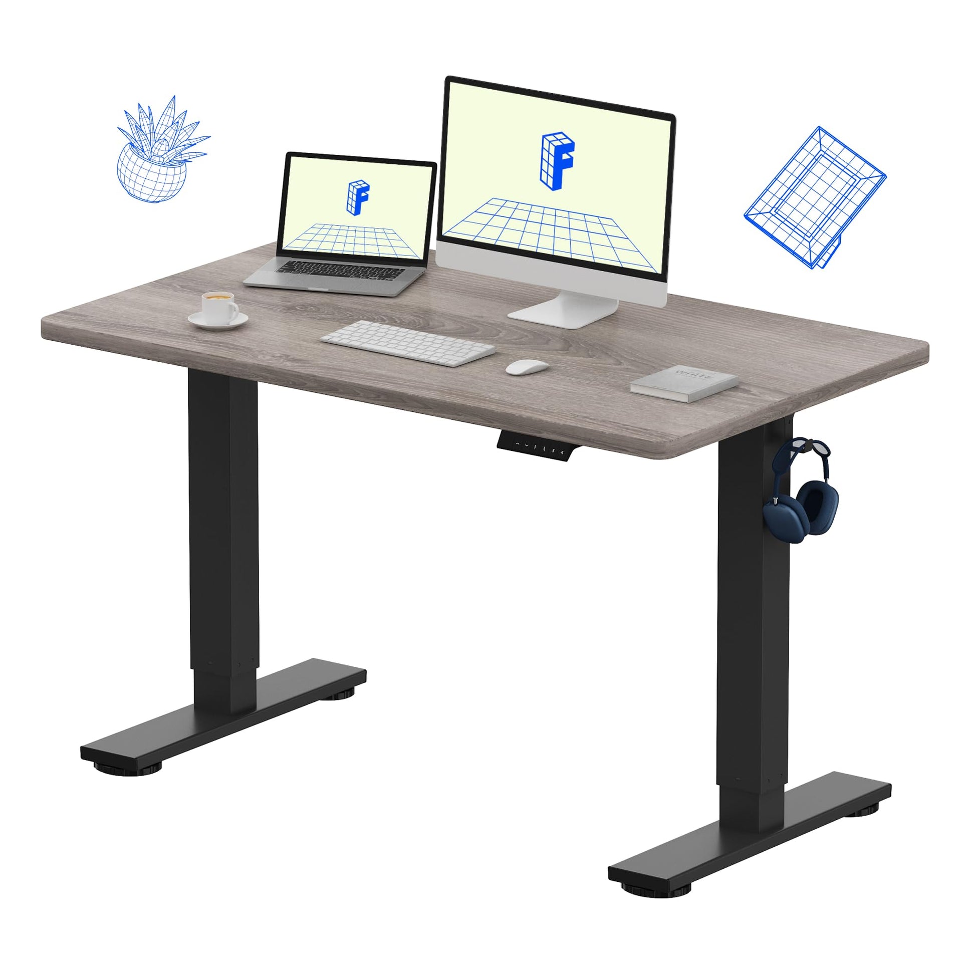 FLEXISPOT EN1 Whole-Piece Standing Desk, 48 x 24 Inches Height Adjustable Desk Stand up Desk Home Office Table for Computer Laptop (White Frame + Maple Desktop)