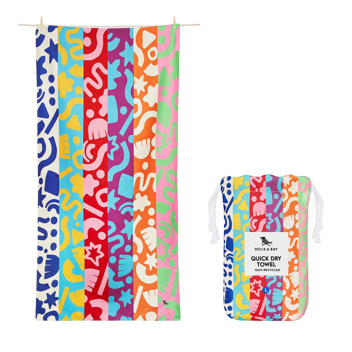 Dock & Bay Beach Towel - Quick Dry, Sand Free - Compact, Lightweight - 100% Recycled - Includes Bag - Cabana - Bondi Blue - Large (160x90cm, 63x35)