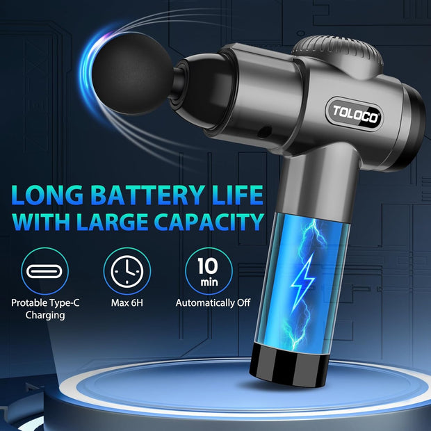 TOLOCO Massage Gun, Deep Tissue Back Massage for Athletes for Pain Relief, Percussion Massager with 10 Massages Heads & Silent Brushless Motor, Gifts for Fathers Day, Black