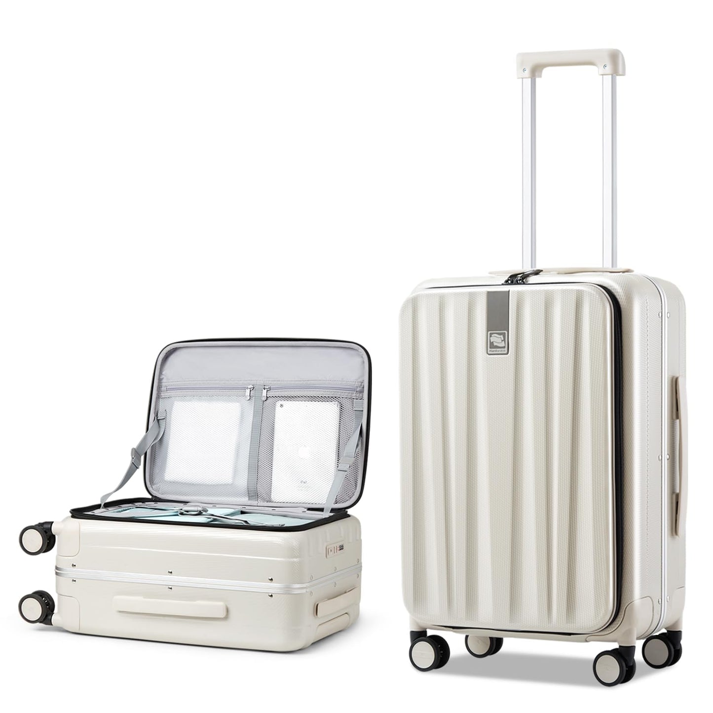 Hanke 20 Inch Carry On Luggage with Wheels PC Hard Shell Suitcase Top Opening Aluminum Frame Travel Luggage Suitcases for Woman Men Gifts.(Ivory White)