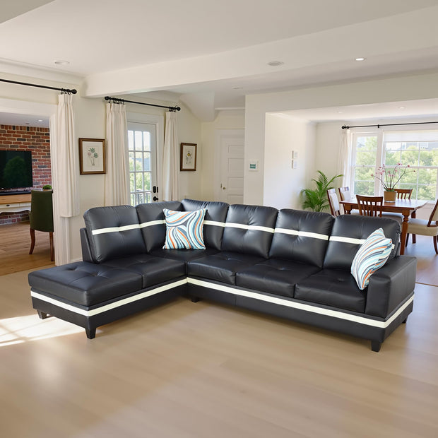 Sectional Couch 103.5" L Shaped Couch Comfy Futon Bed Upholstered Faux Leather 3 Pieces Living Room Furniture Sets with Ottoman and High Density Sponges for Living Room, White