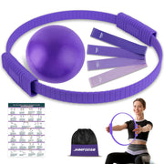 Pilates Ring Set, Pilates Essentials Kit with Pilates Ring and Ball, 3 Resistance Bands, Portable Bag & Training Poster, at Home Pilates Starter Workouts Equipment Kit for Women