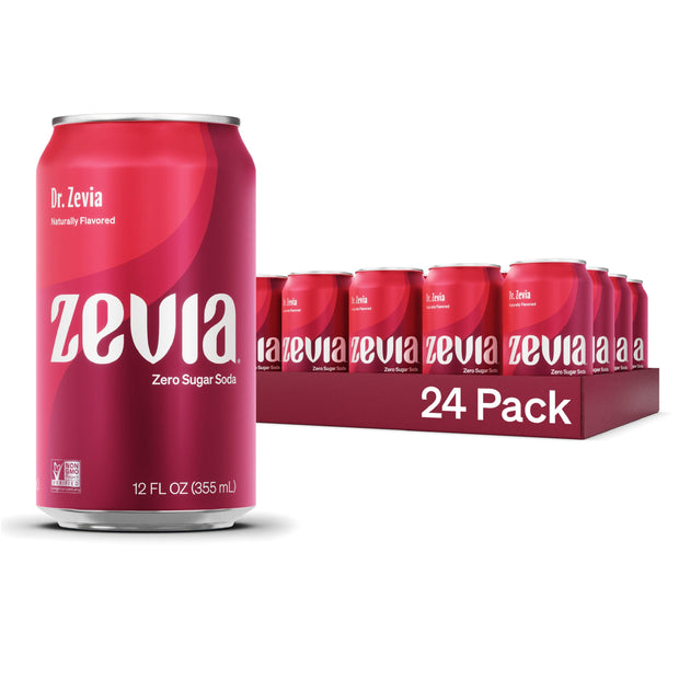 Zevia Zero Sugar Soda, Cream Soda, 12 oz Cans (24-Pack) – Naturally Sweetened, Non-GMO Project Verified, Gluten-Free, Vegan