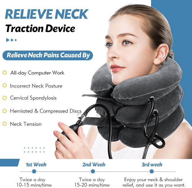 Neck Stretcher, Cervical Traction Device, Neck Traction Device, Neck Pain Relief, Adjustable Inflatable Neck Brace & Neck Stretcher Cervical Traction, Neck Decompression Home Use (Purple)