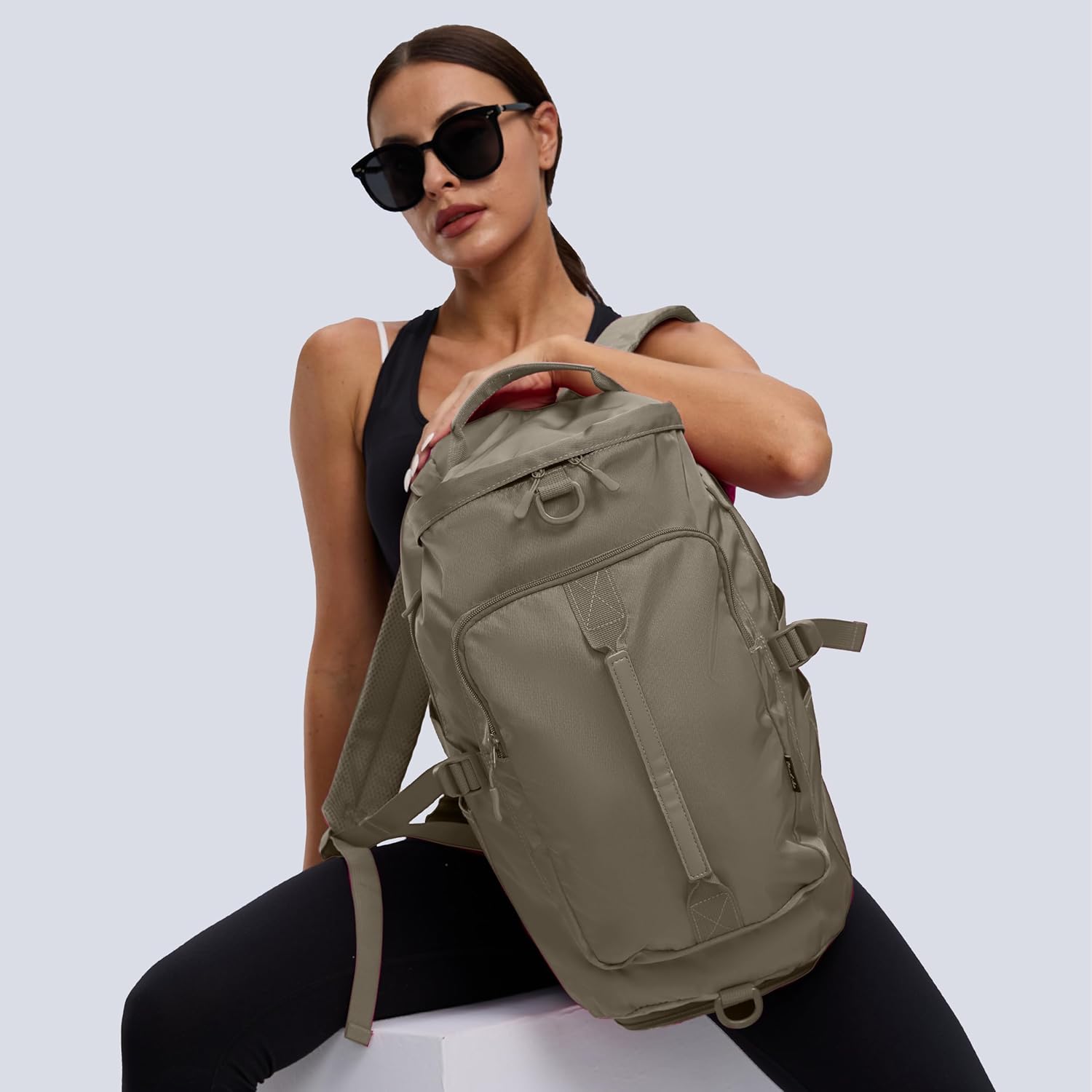 Gym Bag for Women Workout Gym Backpack with Shoe Compartment Sports Duffel Bag Multiple Pockets 30L (Grey Sage)