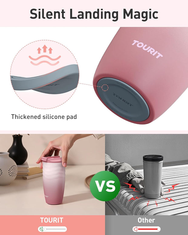 TOURIT 16 oz Travel Coffee Mug, Insulated Stainless Steel Travel Mug with Lid, Leak-Proof Double-Wall Vacuum Tumbler, Reusable Coffee Cup - Rose