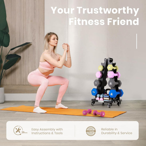 LIONSCOOL Premium Solid Steel Dumbbell Rack Stand Only, A-Frame Portable Weight Storage Organizer with Optional Tray and Wheels, Perfect for Home Gym Fitness Storage (200LBS/300LBS/700LBS Weight Capacity Available)