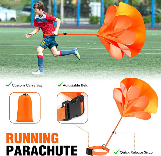 Soccer Training Equipment, Speed Agility Training Equipment for Kids Youth Adults, 20ft Agility Ladder, 4 Hurdles, Jump Rope, 12 Soccer Cones, Running Parachute, Football Training Equipment