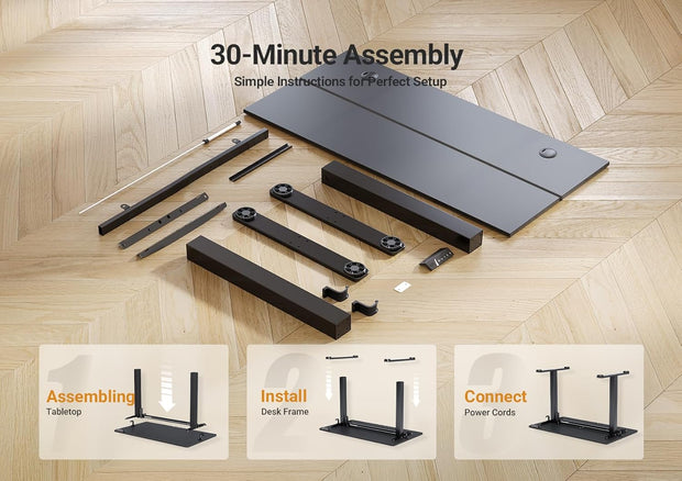 Seang Electric Standing Desk Adjustable Height, 40 x 24 Inch Sit Stand Desk with T-Shaped Frame, 3 Memory Presets & Cable Management for Home Office Computer Workstation, Black Frame/Black Top