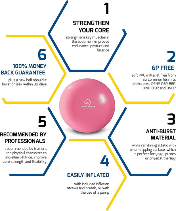 ProBody Pilates Small Exercise Ball - 9 Inch Workout Ball for Stability, Barre, Yoga, Core & Physical Therapy