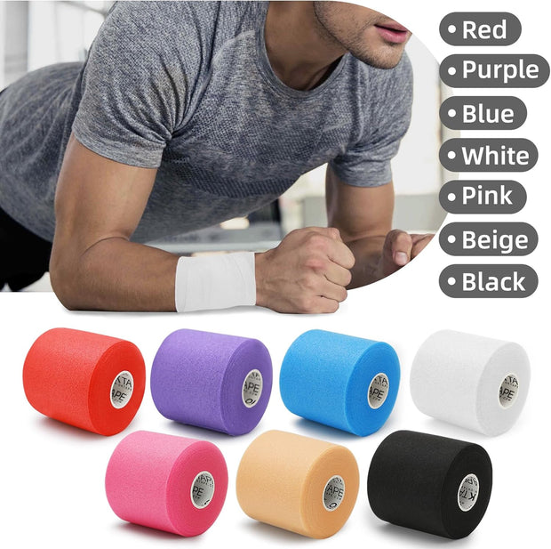 OK TAPE Pre Wrap Tape (4-Rolls) - Athletic Foam Underwrap for Sports, Protect for Ankles Wrists Hands and Knees, 2.75 Inches x 30 Yards - Black/Pink/Beige/White