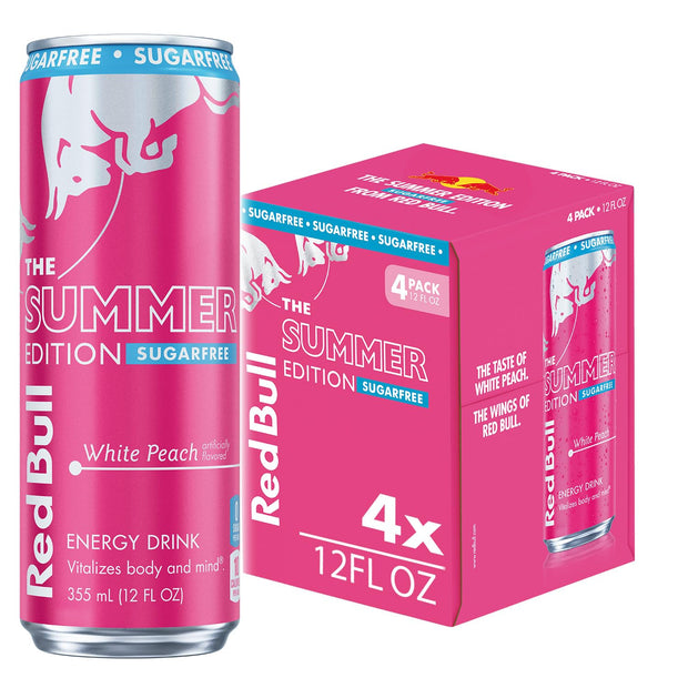 Red Bull Summer Edition Energy Drink, White Peach, 12 fl. oz., Case of 24 cans, with 114mg Caffeine, Taurine & B Vitamins