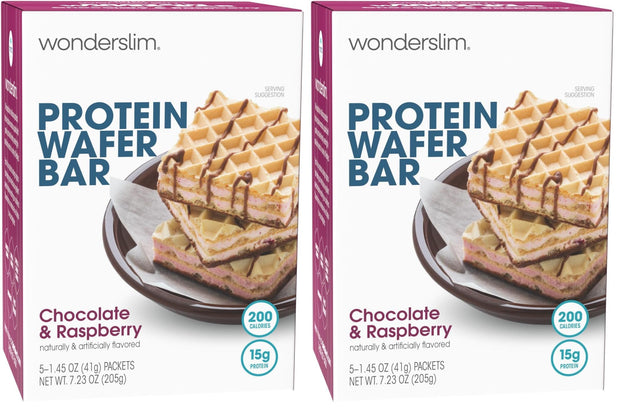 WonderSlim Protein Wafer Snack Bar, Variety Pack, 15g Protein, 5 Flavors, 0mg Cholesterol (5ct)