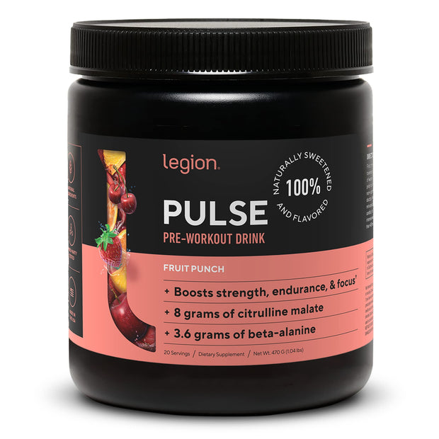 LEGION Pulse Pre Workout - All Natural Nitric Oxide Preworkout Drink to Boost Energy, Creatine Free, Naturally Sweetened, Beta Alanine, Citrulline, Alpha GPC (Tropical Punch)