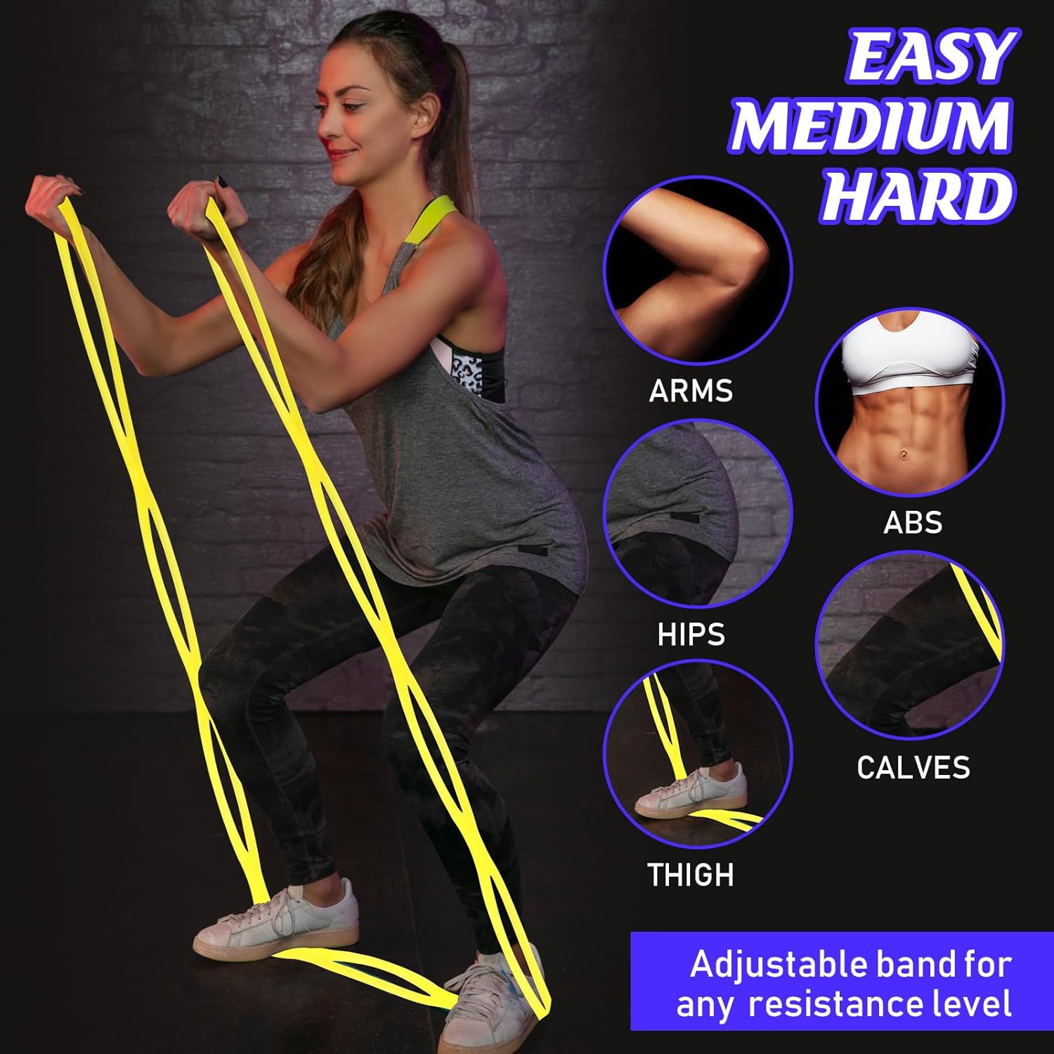 Zomiboo 5 Pcs 7 Ring Resistance Exercise Bands Resistance Stretch Band with Drawstring Backpack Bag Portable TPR Elastic Stretching Leg and Arm Exerciser for Home or Fitness Center Walking