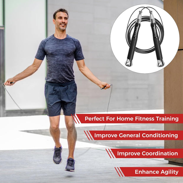 Speed Weighted Jump Rope with Secure Lock Mechanism, 360° Smooth Swivel, Non-Slip Matte Textured Handles, Features 2 Performance Cords for Effective Fitness Workouts