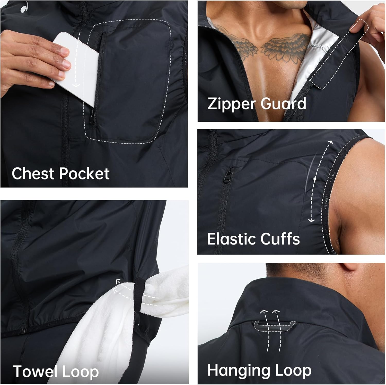HOTSUIT Sauna Shirt for Men Sweat Exercise Vest Sauna Jacket Suit Anti-Rip Heat Trapping Tank Top Full Zipper