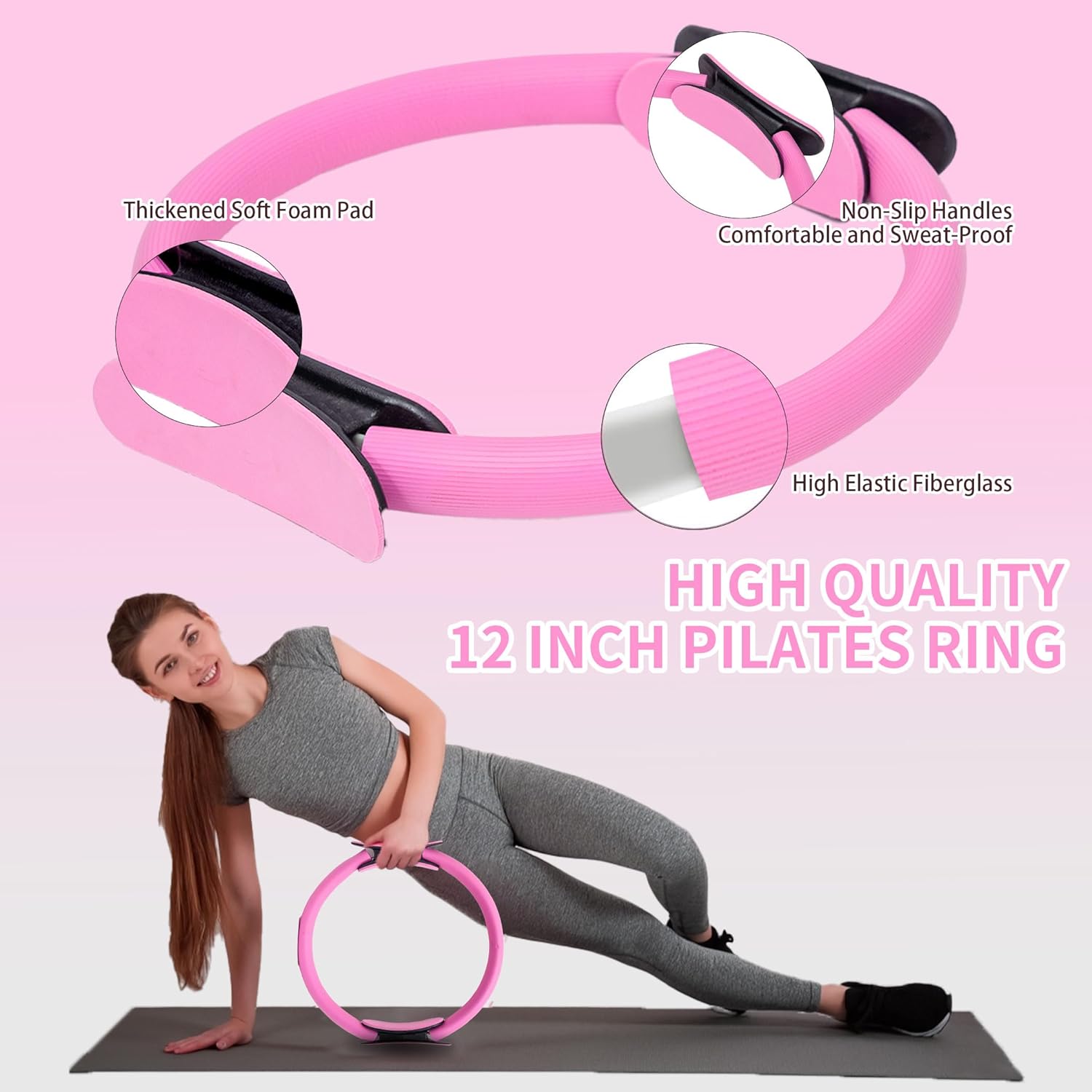 Pilates Essentials Kit for Home Women, Pilates Equipment for Workouts, 6 Fabric Resistance Bands, 12 Inch Magic Circle Yoga Ring, Mini Exercise Ball, Great Exercise Equipment