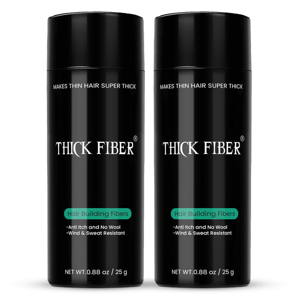 THICK FIBER Hair Fibers for Thinning Hair & Bald spots (BLACK) - 25g Bottle - Conceals Hair Loss in Seconds - Hair Powder for Women & Men