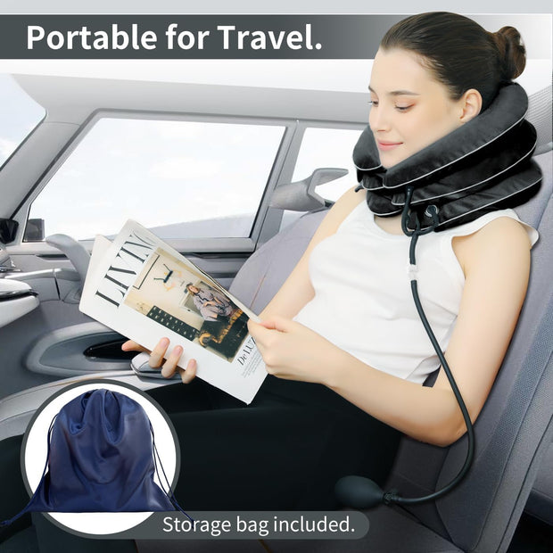 S Cervical Neck Traction Device for Instant Neck Pain Relief - Inflatable & Adjustable Neck Stretcher Neck Support Brace, Neck Traction Pillow for Home Use Neck Decompression