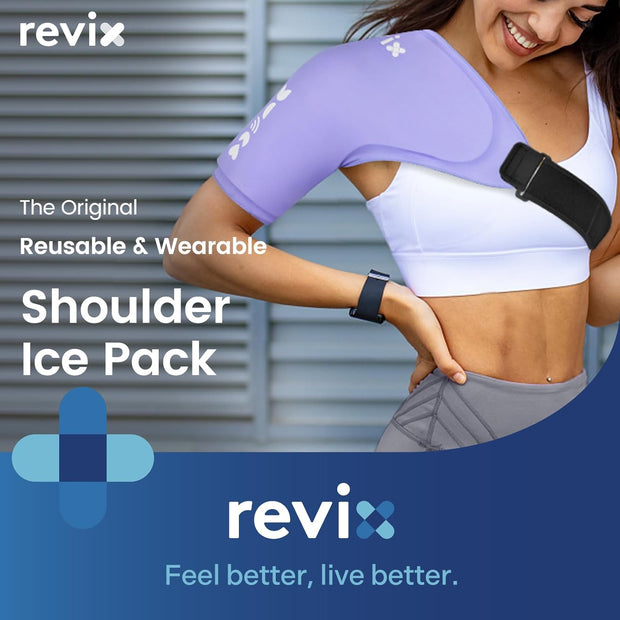 REVIX Shoulder Ice Pack Wrap for Rotator Cuff and Arm, Reusable Gel Cold Wrap with Compression for Targeted Area, Soothing Discomfort & Fatigue, Easy to Put On & Take Off, Flexible Fit for Men & Women