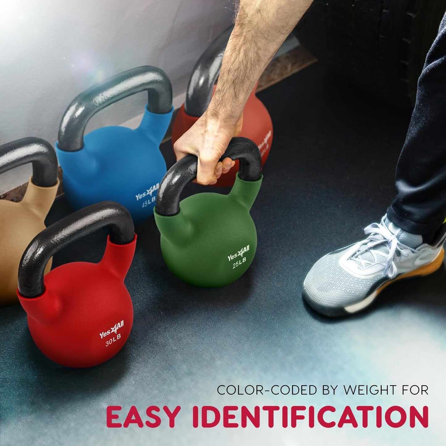 Yes4All Neoprene Coated & Kettlebell Sets - Hand Weights for Home Gym & Dumbbell Weight Set training 50 lb