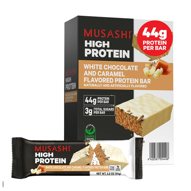 MUSASHI High Protein Bar, 45g Protein, 2g Total Sugars, Milk Chocolate Brownie, Post Workout and Protein Snack On The Go, 12 Pack of 3.2oz (90g) Bars