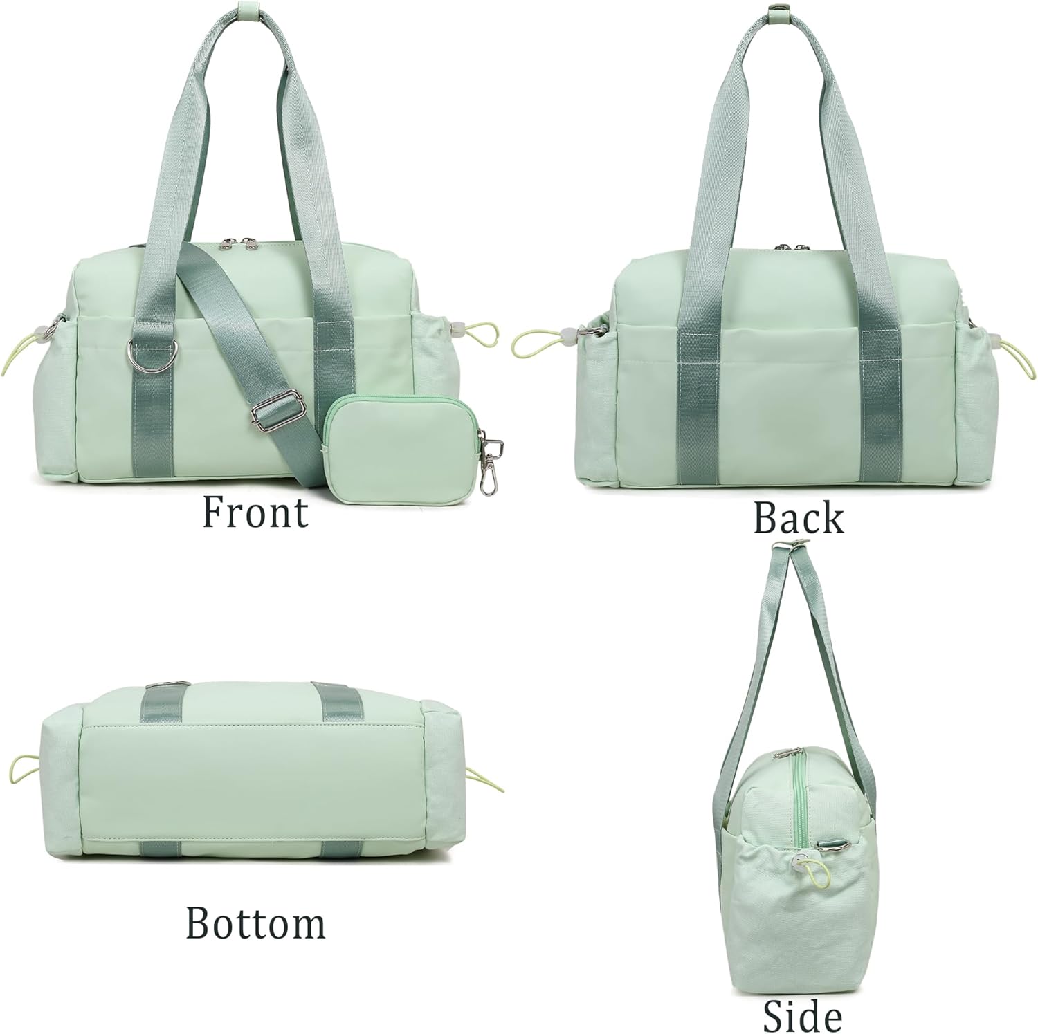 Everyday Mini Gym Bag for Women 2.0, Small Tote with Zipper Compartment Waterproof Travel Duffle Cute Handbag Workout Carry On with Removeable Shoulder Strap & Coin Wallet Easy to Clean - Green