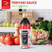 Soeos Teriyaki Marinade and Sauce, 16.9 Fl Oz (500 ml), Sweet and Savory Flavor, Perfect for Stir-Fry, Barbecue, Marinating, Versatile Sauce for Meat, Salmon, Noodle and Vegetable, Easy to Pour Out