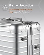 LUGGEX All Aluminum Carry On Luggage with Wheels - Zipperless Hardshell Suitcase with TSA Lock (Silver, 20 Inch)