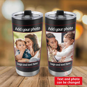 Personalized Coffee Tumbler with Picture & Text - Personalized Travel Coffee Mug - Custom 20oz Stainless Steel Tumbler Cup with Lid - Custom Cup Gift for Dad, Mom, Friends