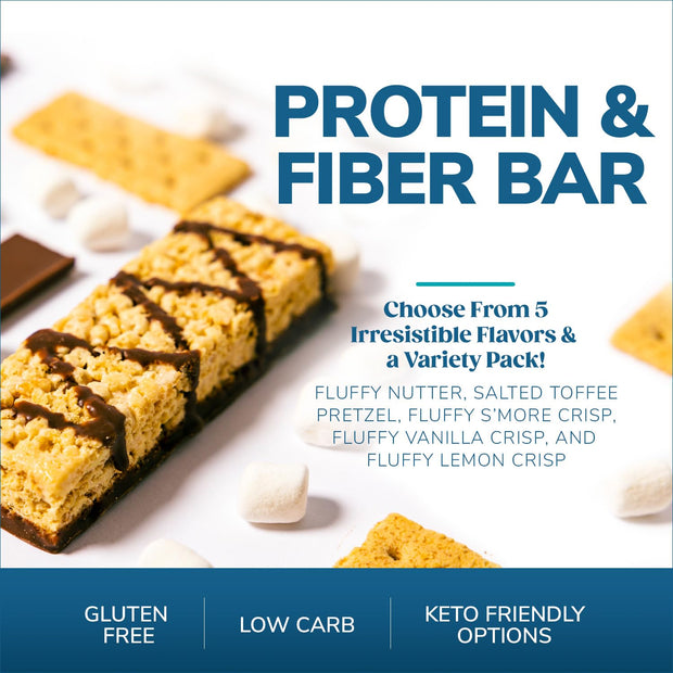 Wonderslim High Fiber Protein Bars, Fluffy Nutter | 15g Protein, 7g Fiber | Low Sugar, Low Carb | Healthy Indulgence | Satisfying, Supports Energy & On-the-Go Convenience, 7 Pack