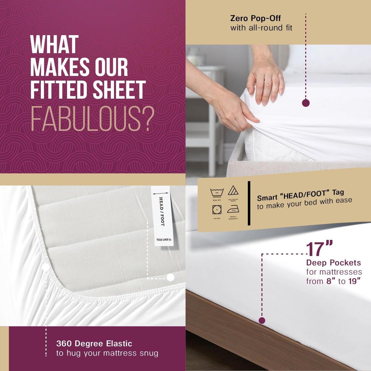 TEXAS LINEN CO. 100% Egyptian Cotton Sheets King Size Set - 1200 Thread Count Egyptian Cotton Luxury Sheets King Size, 17" Deep Pocket, Soft, Cooling Sateen Weave Hotel Quality Bedding Set - White