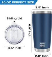 WETOWETO 20oz Tumbler, Stainless Steel Vacuum Insulated Coffee Travel Mug, Double Wall Powder Coated Insulated Coffee Mug Travel Mug with Lid Thermal Cup for Outdoor (Navy Blue, 1 Pack)