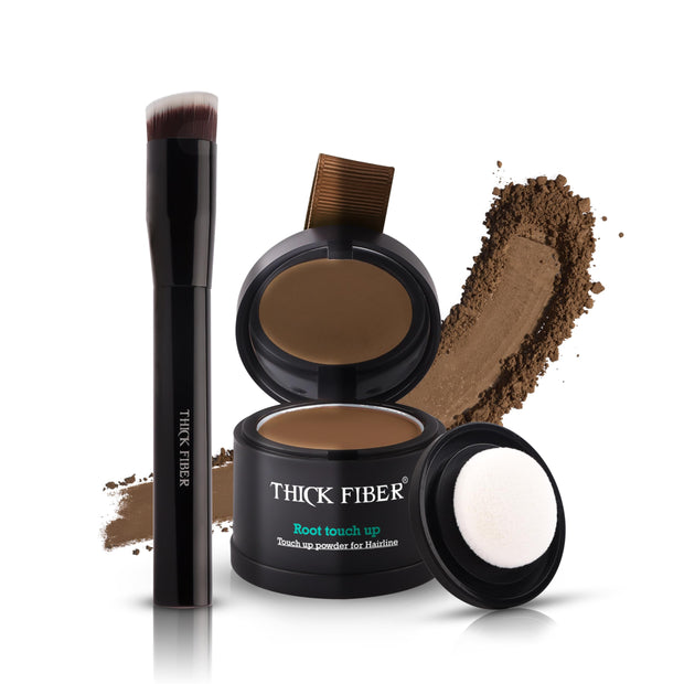 THICK FIBER Root Touch Up Powder - Water & Sweat Resistant Hair Loss Concealer Set for Thinning Hair Women, Includes Brush (Black)