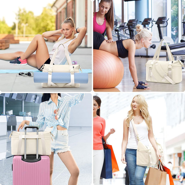 MAXTOP Women's Gym Yoga Duffle Bag with 2 Bonus Shoe Pouches, Multi-Purpose Overnight Travel Bag for Gym Work Dance Sports