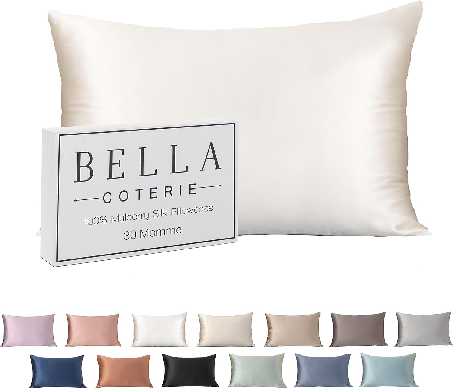 Bella Coterie Luxury Silk Pillowcase for Hair and Skin | 30 Momme | 100% Pure 6A Mulberry Silk | Super Soft | Perfectly Plush [Queen, White]