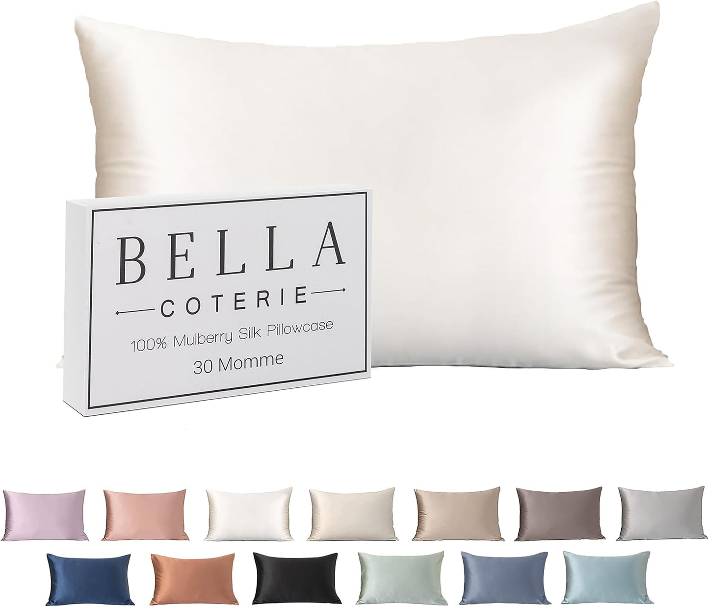 Bella Coterie Luxury Silk Pillowcase for Hair and Skin | 30 Momme | 100% Pure 6A Mulberry Silk | Super Soft | Perfectly Plush [Queen, White]