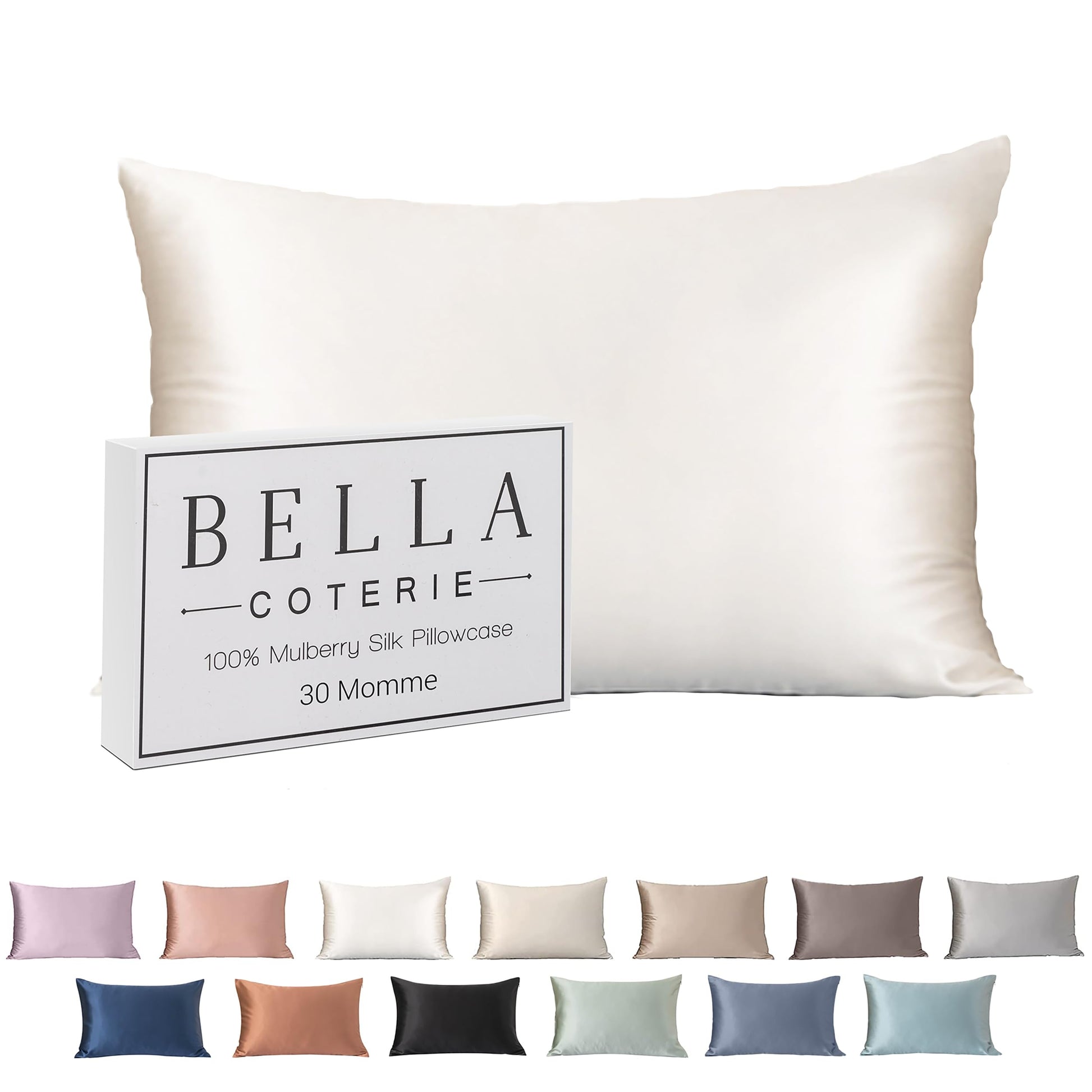 Bella Coterie Luxury Silk Pillowcase for Hair and Skin | 30 Momme | 100% Pure 6A Mulberry Silk | Super Soft | Perfectly Plush [Queen, White]